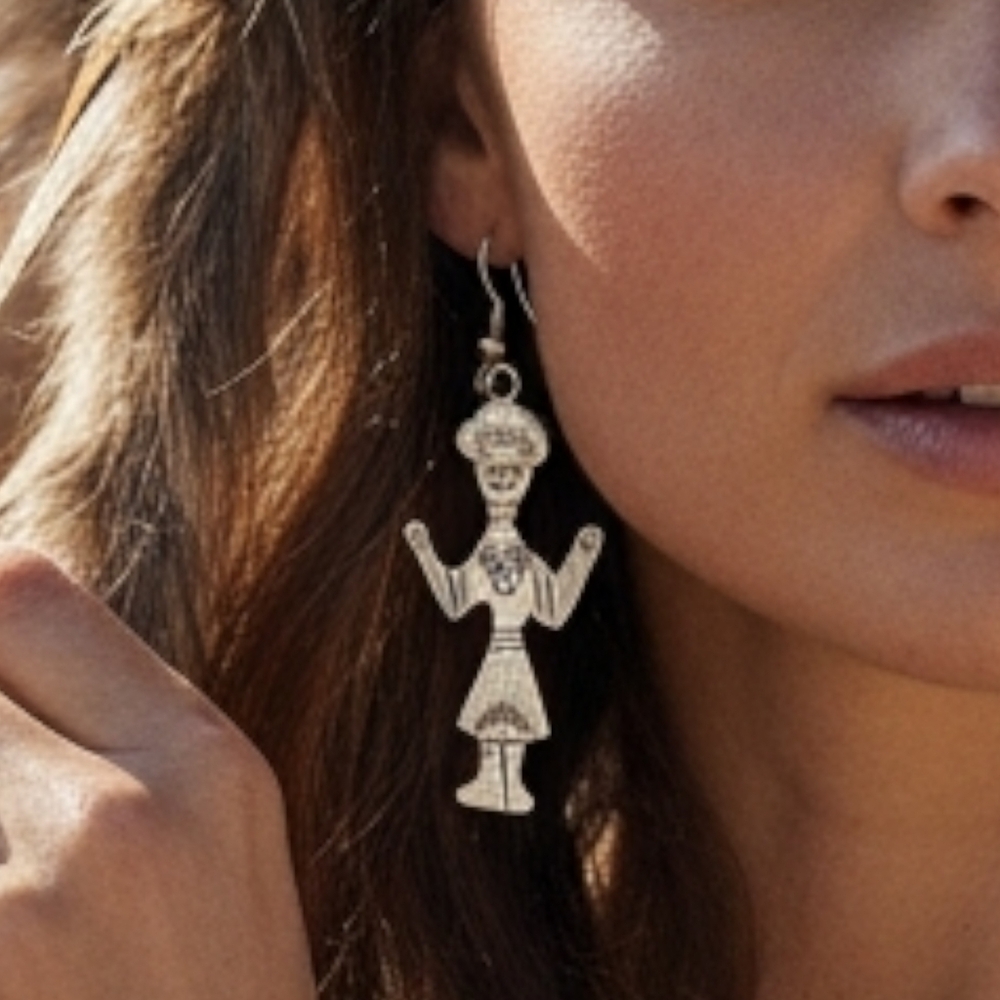 Native American Hopi Sterling Silver Kachina Yei Dangle Hook Earrings
